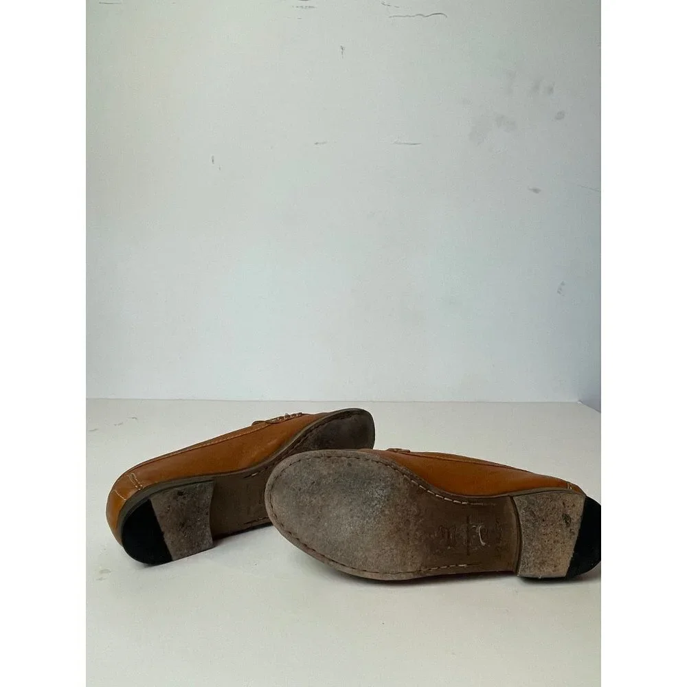 Sandro Brown Saddle Leather‎ Chain Detail Loafers Size US 6 Luxury Designer